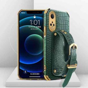 For Honor X7 Electroplated TPU Crocodile Pattern Leather Case with Wrist Strap(Green)