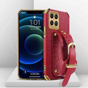 For Honor X8 Electroplated TPU Crocodile Pattern Leather Case with Wrist Strap(Red)