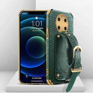 For Honor X9 Electroplated TPU Crocodile Pattern Leather Case with Wrist Strap(Green)