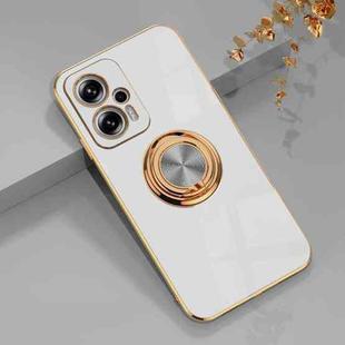 For Xiaomi Redmi Note 11T Pro 6D Electroplating Full Coverage Silicone Protective Case with Magnetic Ring Holder(White)