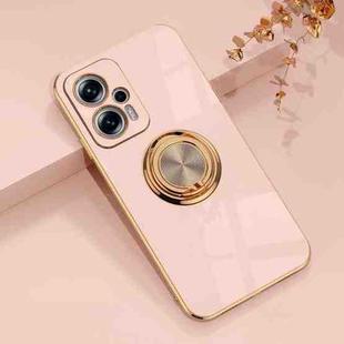 For Xiaomi Redmi Note 11T Pro 6D Electroplating Full Coverage Silicone Protective Case with Magnetic Ring Holder(Light Pink)