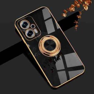 For Xiaomi Redmi Note 11T Pro 6D Electroplating Full Coverage Silicone Protective Case with Magnetic Ring Holder(Black)