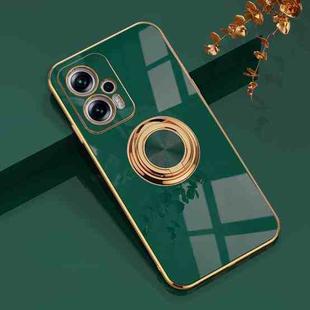 For Xiaomi Redmi Note 11T Pro 6D Electroplating Full Coverage Silicone Protective Case with Magnetic Ring Holder(Dark Green)