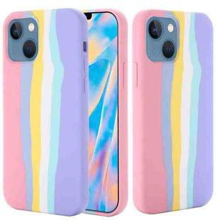 For iPhone 14 Plus Rainbow Liquid Silicone Phone Case (Pink)