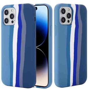 For iPhone 14 Pro Rainbow Liquid Silicone Phone Case(Blue)