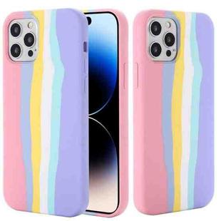 For iPhone 14 Pro Rainbow Liquid Silicone Phone Case(Pink)