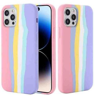 For iPhone 14 Pro Max Rainbow Liquid Silicone Phone Case (Pink)