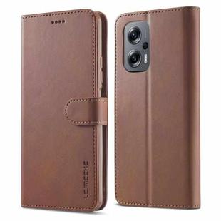 For Xiaomi Poco X4 GT 5G LC.IMEEKE Calf Texture Leather Phone Case(Coffee)