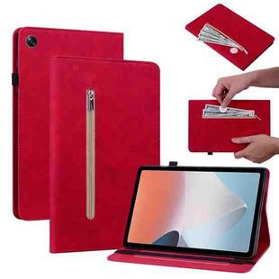 For OPPO Pad Air Skin Feel Solid Color Zipper Leather Tablet Case(Red)