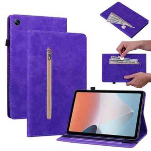 For OPPO Pad Air Skin Feel Solid Color Zipper Leather Tablet Case(Purple)