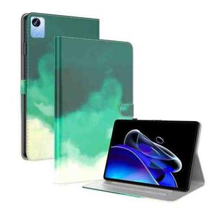 For Realme Pad X Watercolor Pattern Flip Leather Tablet Case(Cyan Green)