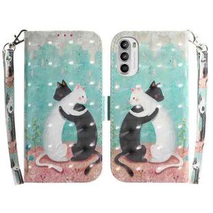 For Motorola Moto G62 5G 3D Colored Horizontal Flip Leather Phone Case(Black White Cat)