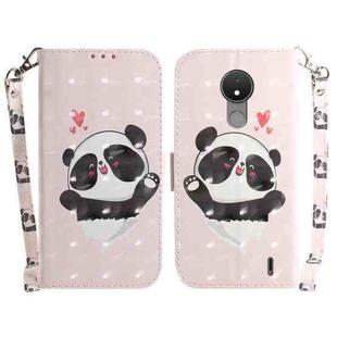 For Nokia C21 3D Colored Horizontal Flip Leather Phone Case(Heart Panda)
