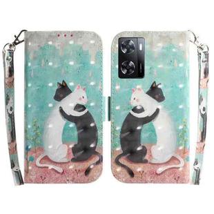 For OPPO A57 2022 4G/A57 2022 5G/Realme Q5i/Realme V23 5G/Realme Narzo 50 5G/A77 5G 3D Colored Horizontal Flip Leather Phone Case(Black White Cat)