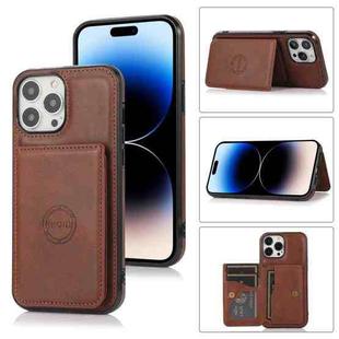 For iPhone 14 Pro Calf Texture Magnetic Card Bag Case(Coffee)