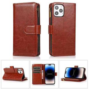 For iPhone 14 Pro Max Multifunctional 9 Card Slots Leather Case (Brown)