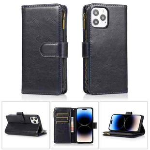 For iPhone 14 Pro Max Multifunctional 9 Card Slots Leather Case (Blue)