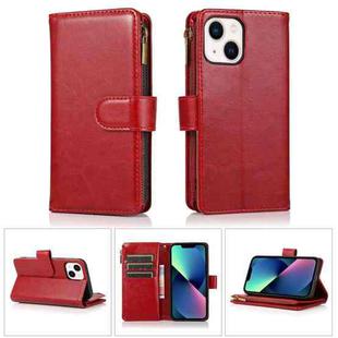 For iPhone 14 Multifunctional 9 Card Slots Leather Case (Red)