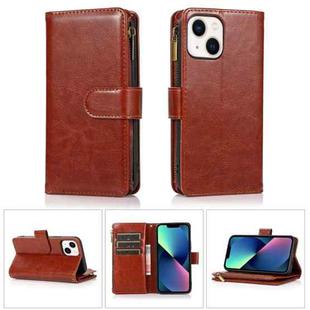For iPhone 14 Multifunctional 9 Card Slots Leather Case (Brown)