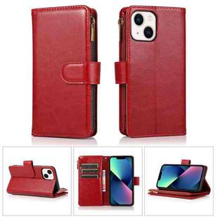 For iPhone 14 Plus Multifunctional 9 Card Slots Leather Case (Red)
