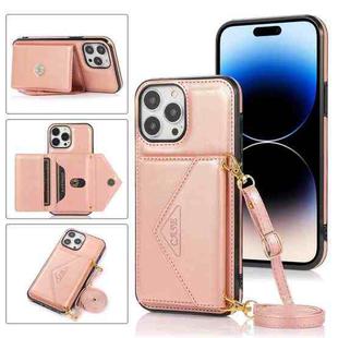 For iPhone 14 Pro Cross-body Card Bag Phone Case(Rose Gold)
