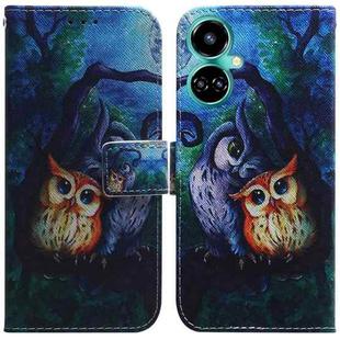 For Tecno Camon 19 Coloured Drawing Leather Phone Case(Oil Painting Owl)