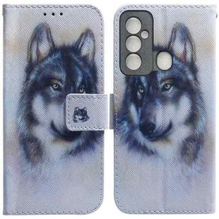 For Tecno Spark 6 GO Coloured Drawing Leather Phone Case(White Wolf)