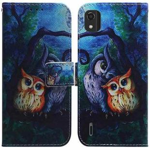 For Nokia C2 2nd Edition Coloured Drawing Leather Phone Case(Oil Painting Owl)