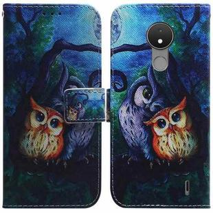 For Nokia C21 Coloured Drawing Leather Phone Case(Oil Painting Owl)