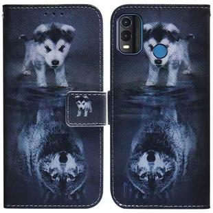 For Nokia G11 Plus Coloured Drawing Leather Phone Case(Wolf and Dog)