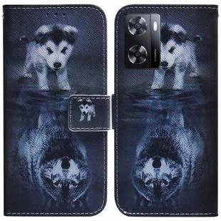 For OPPO A57 2022 4G/A57 2022 5G/Realme Q5i/Realme V23 5G/Realme Narzo 50 5G/A77 5G  Coloured Drawing Leather Phone Case(Wolf and Dog)