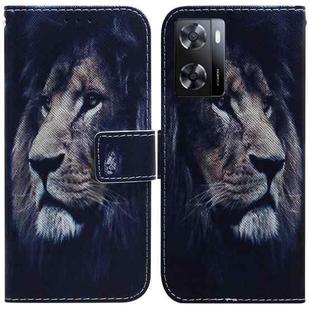 For OPPO A57 2022 4G/A57 2022 5G/Realme Q5i/Realme V23 5G/Realme Narzo 50 5G/A77 5G  Coloured Drawing Leather Phone Case(Lion)