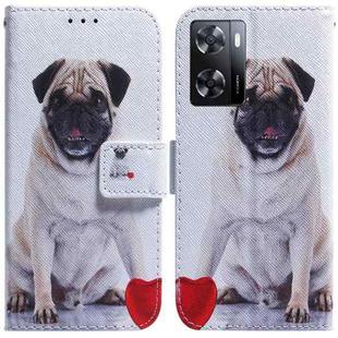 For OPPO A57 2022 4G/A57 2022 5G/Realme Q5i/Realme V23 5G/Realme Narzo 50 5G/A77 5G  Coloured Drawing Leather Phone Case(Pug)