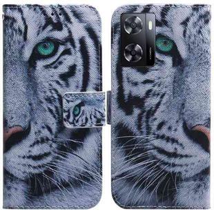 For OPPO A57 2022 4G/A57 2022 5G/Realme Q5i/Realme V23 5G/Realme Narzo 50 5G/A77 5G  Coloured Drawing Leather Phone Case(Tiger)