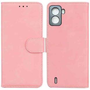 For Tecno Pop 6 No Fingerprints Skin Feel Pure Color Flip Leather Phone Case(Pink)