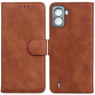 For Tecno Pop 6 No Fingerprints Skin Feel Pure Color Flip Leather Phone Case(Brown)