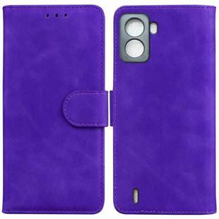 For Tecno Pop 6 No Fingerprints Skin Feel Pure Color Flip Leather Phone Case(Purple)