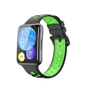 For Huawei Watch Fit 2 Two-color Silicone Watch Band(Black + Fluorescent Green)