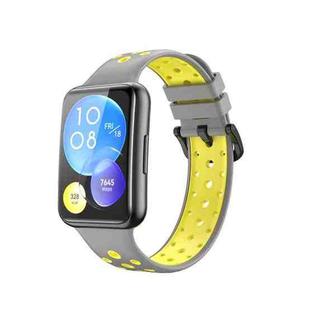 For Huawei Watch Fit 2 Two-color Silicone Watch Band(Grey+Yellow)