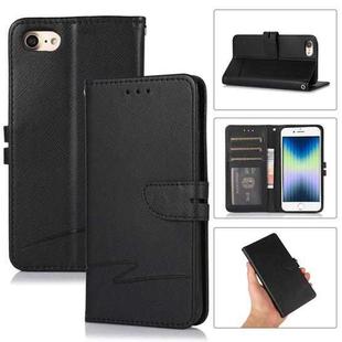 For iPhone SE 2022 / SE 2020 / 8 / 7 Cross Texture Horizontal Flip Leather Phone Case(Black)