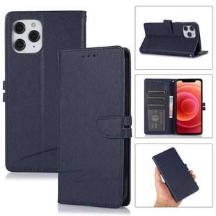 For iPhone 12 Pro Max Cross Texture Horizontal Flip Leather Phone Case(Dark Blue)