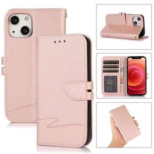 For iPhone 13 mini Cross Texture Horizontal Flip Leather Phone Case (Pink)