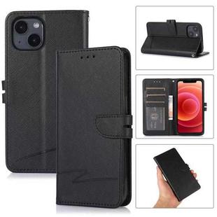 For iPhone 13 Cross Texture Horizontal Flip Leather Phone Case(Black)
