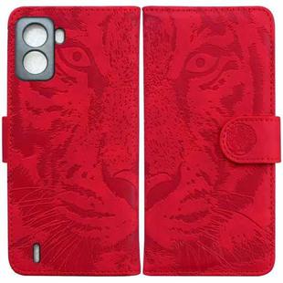 For Tecno Pop 6 No Fingerprints Tiger Embossing Pattern Horizontal Flip Leather Phone Case(Red)
