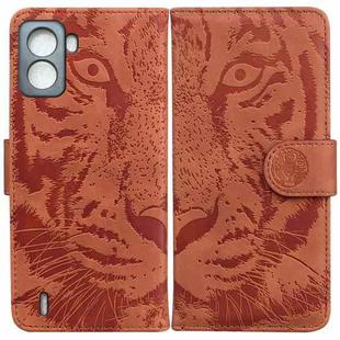 For Tecno Pop 6 No Fingerprints Tiger Embossing Pattern Horizontal Flip Leather Phone Case(Brown)