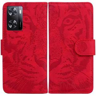 For OPPO A57 2022 4G/A57 2022 5G/Realme Q5i/Realme V23 5G/Realme Narzo 50 5G/A77 5G Tiger Embossing Pattern Horizontal Flip Leather Phone Case(Red)