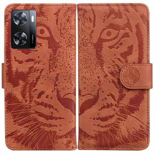 For OPPO A57 2022 4G/A57 2022 5G/Realme Q5i/Realme V23 5G/Realme Narzo 50 5G/A77 5G Tiger Embossing Pattern Horizontal Flip Leather Phone Case(Brown)