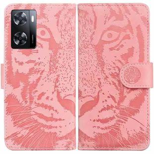 For OPPO A57 2022 4G/A57 2022 5G/Realme Q5i/Realme V23 5G/Realme Narzo 50 5G/A77 5G Tiger Embossing Pattern Horizontal Flip Leather Phone Case(Pink)