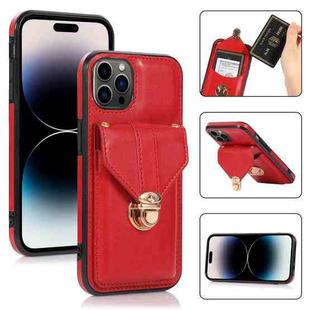 For iPhone 14 Pro Max Card Slot Lanyard Phone Case (Red)
