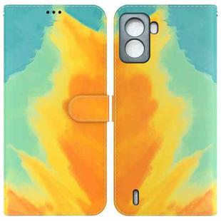 For Tecno Pop 6 No Fingerprints Watercolor Pattern Horizontal Flip Leather Phone Case(Autumn Leaf Color)